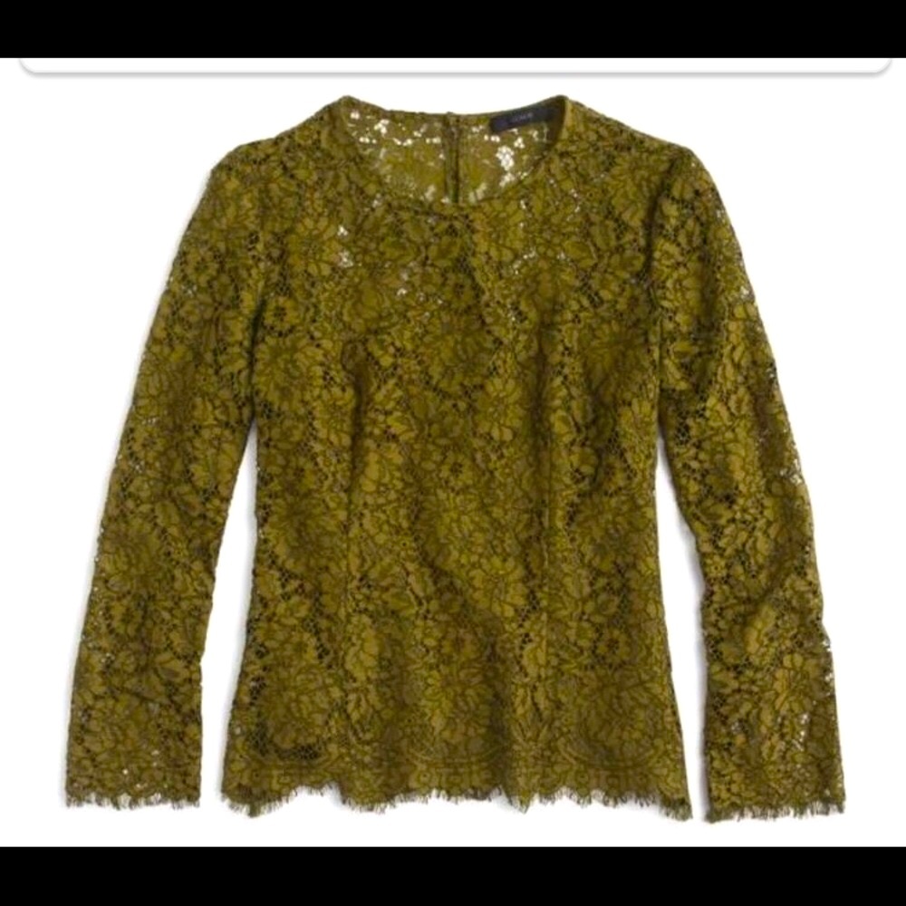 J crew lace double layer olive top